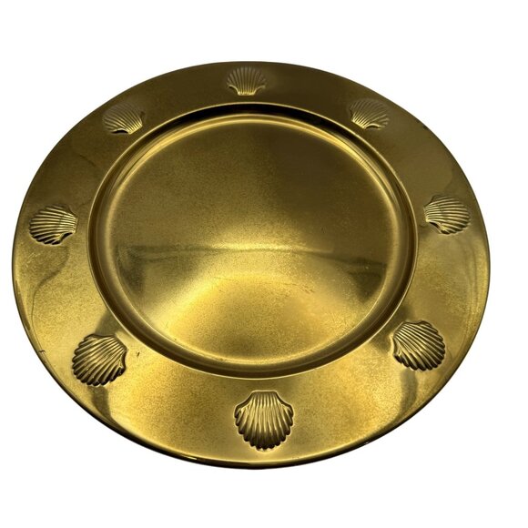Vintage Solid Brass Charger Plate with Scallop Shells – 12” Nautical Coastal Dec - Picture 2 of 3